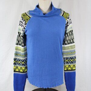Free People Prism Mixed Media Top Sweater Blue Bell Combo Size Large Boho Winter